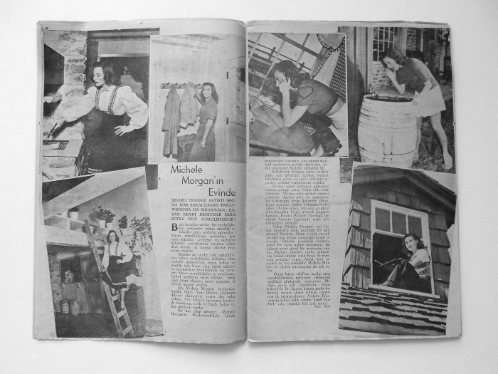 A French magazine article featuring Michele Morgan at home.